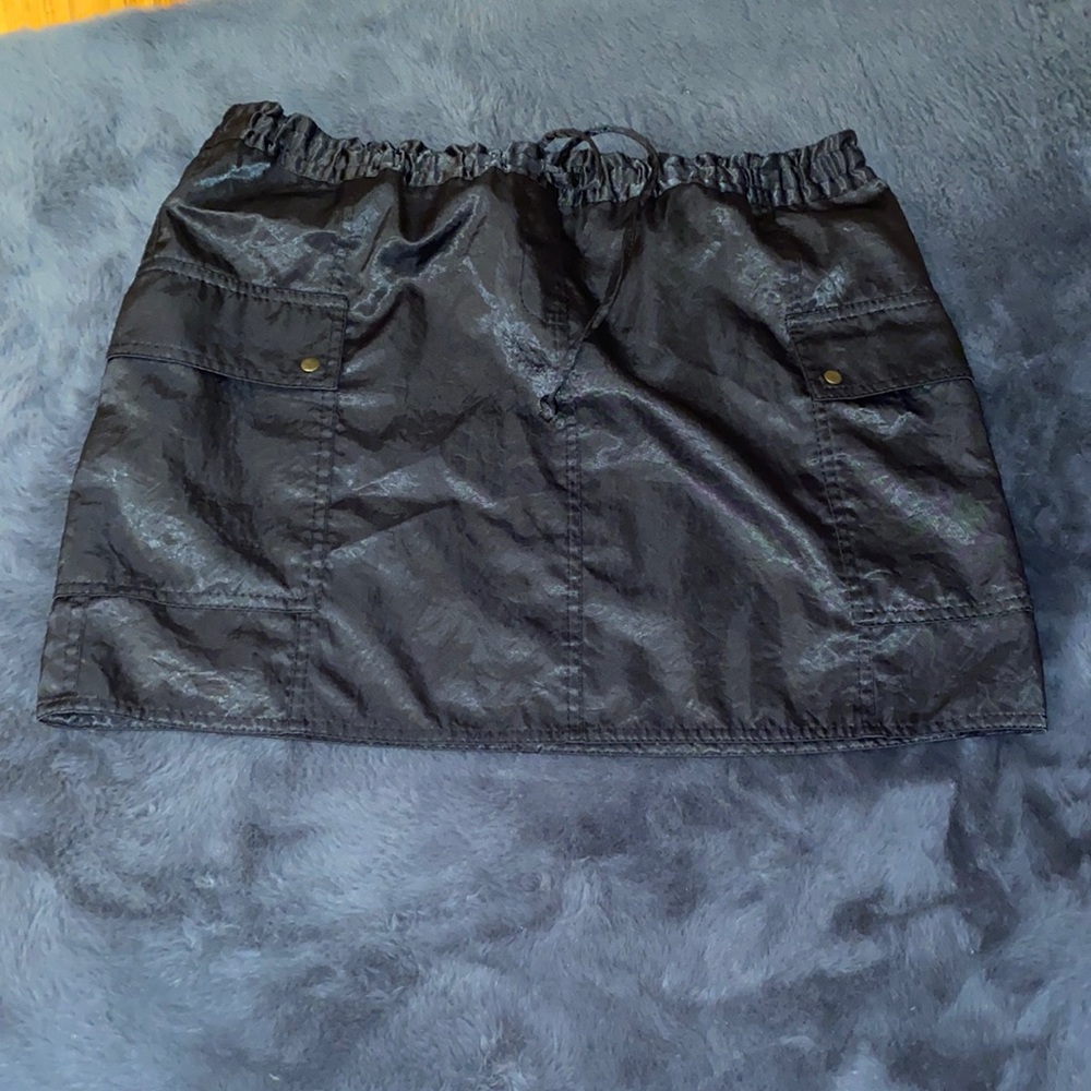 Black satin mini skirt